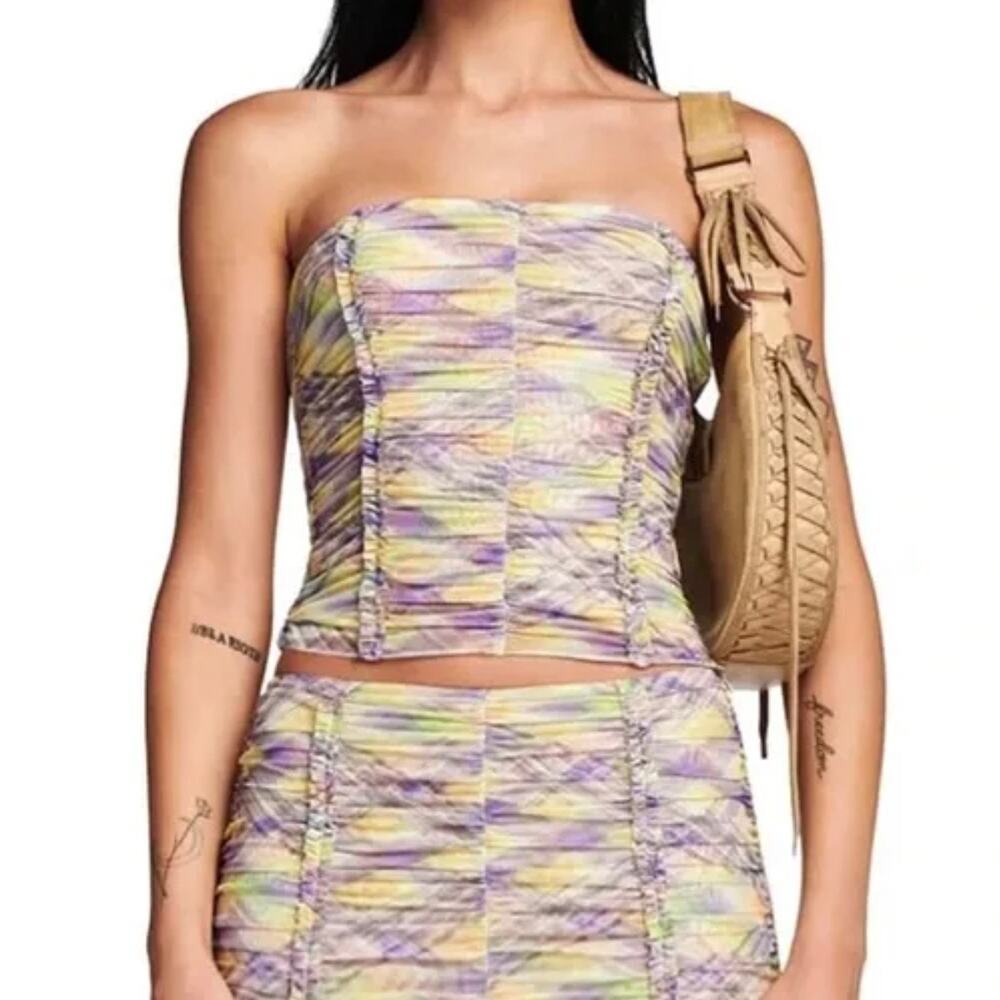I.AM.GIA Parton Tube Top - Yellow and Purple Plaid Print - Size XS